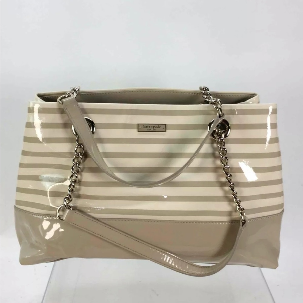 Kate Spade NY White/Beige Striped Cow Leather Tote